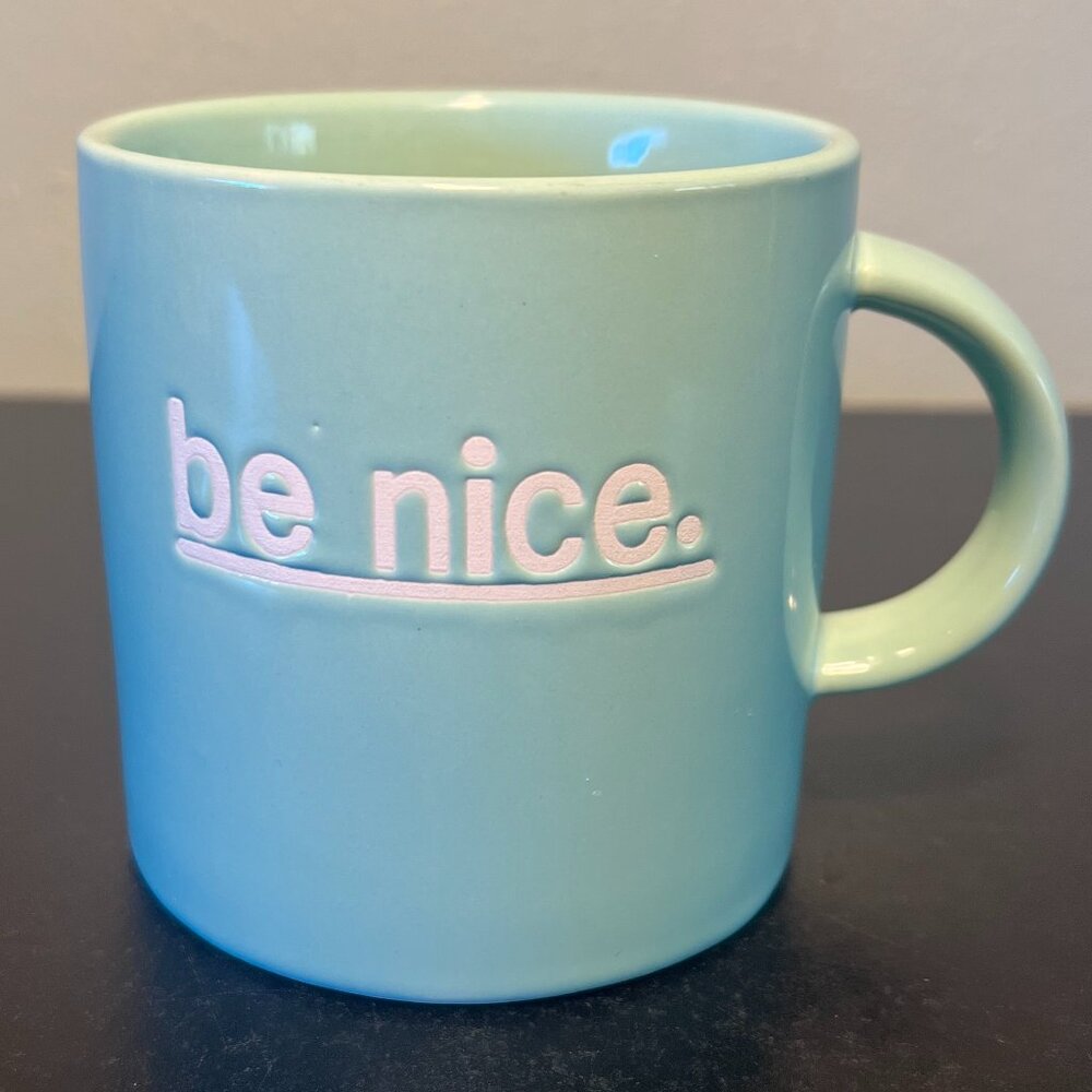 Threshold BE NICE Incised Mint Green Stoneware Coffee Cup Mug 14oz